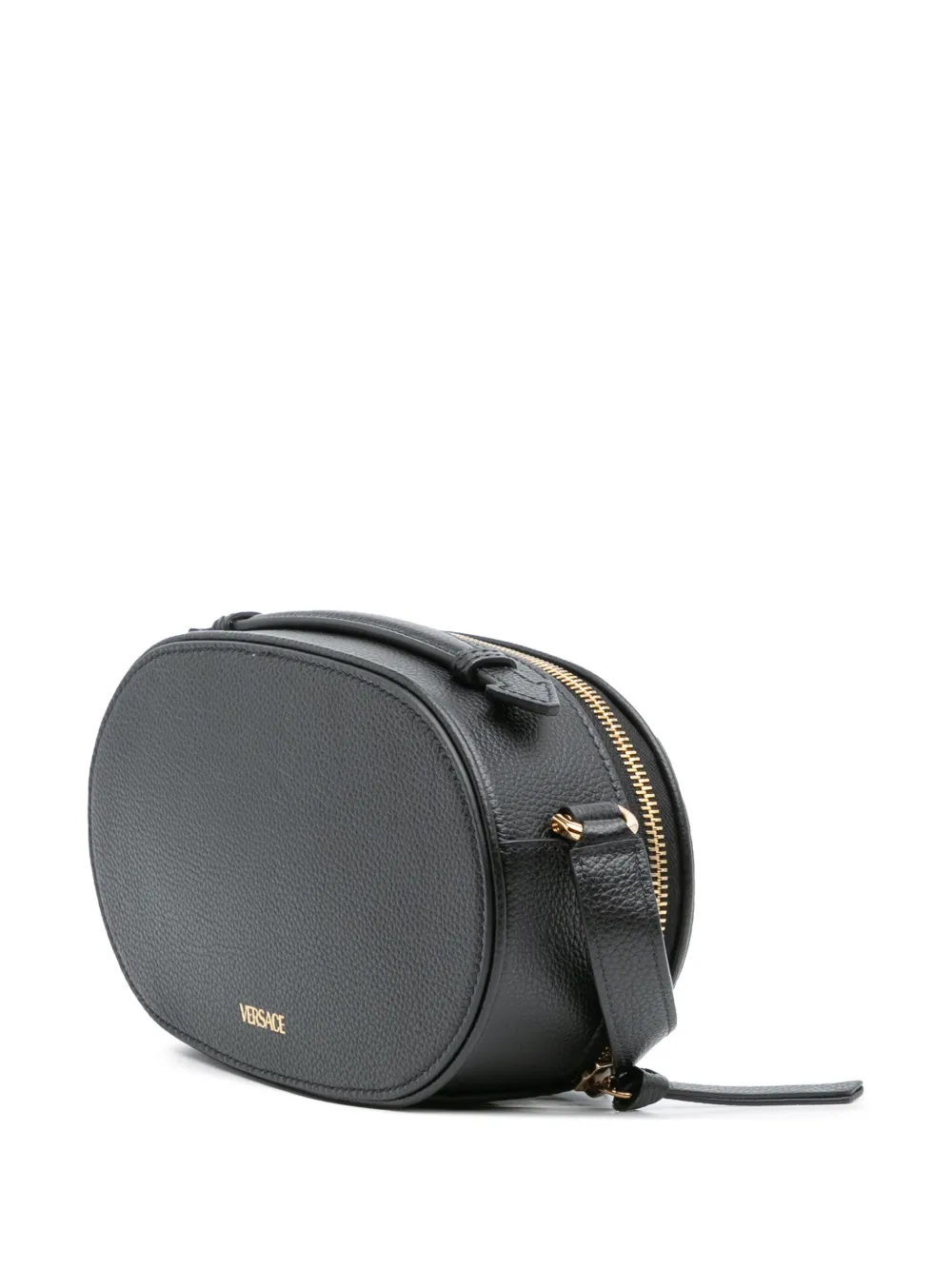 Pre-owned Versace 2010-2025 Grainy Calfskin Virtus V Camera Bag Satchel In Black