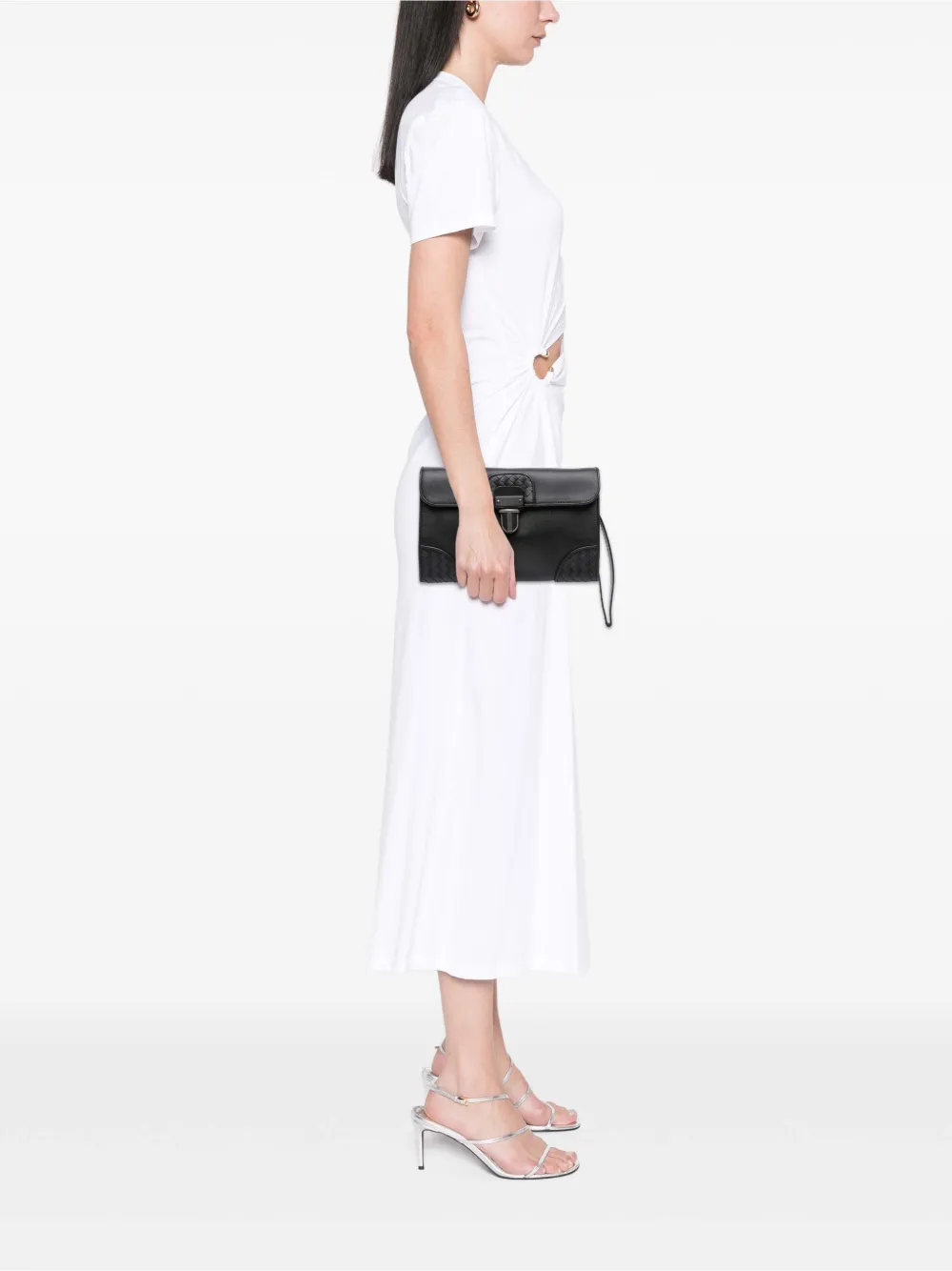 Pre-owned Bottega Veneta 2012-2025 Intrecciato Trimmed Nappa Slide Lock Clutch Bag In Black