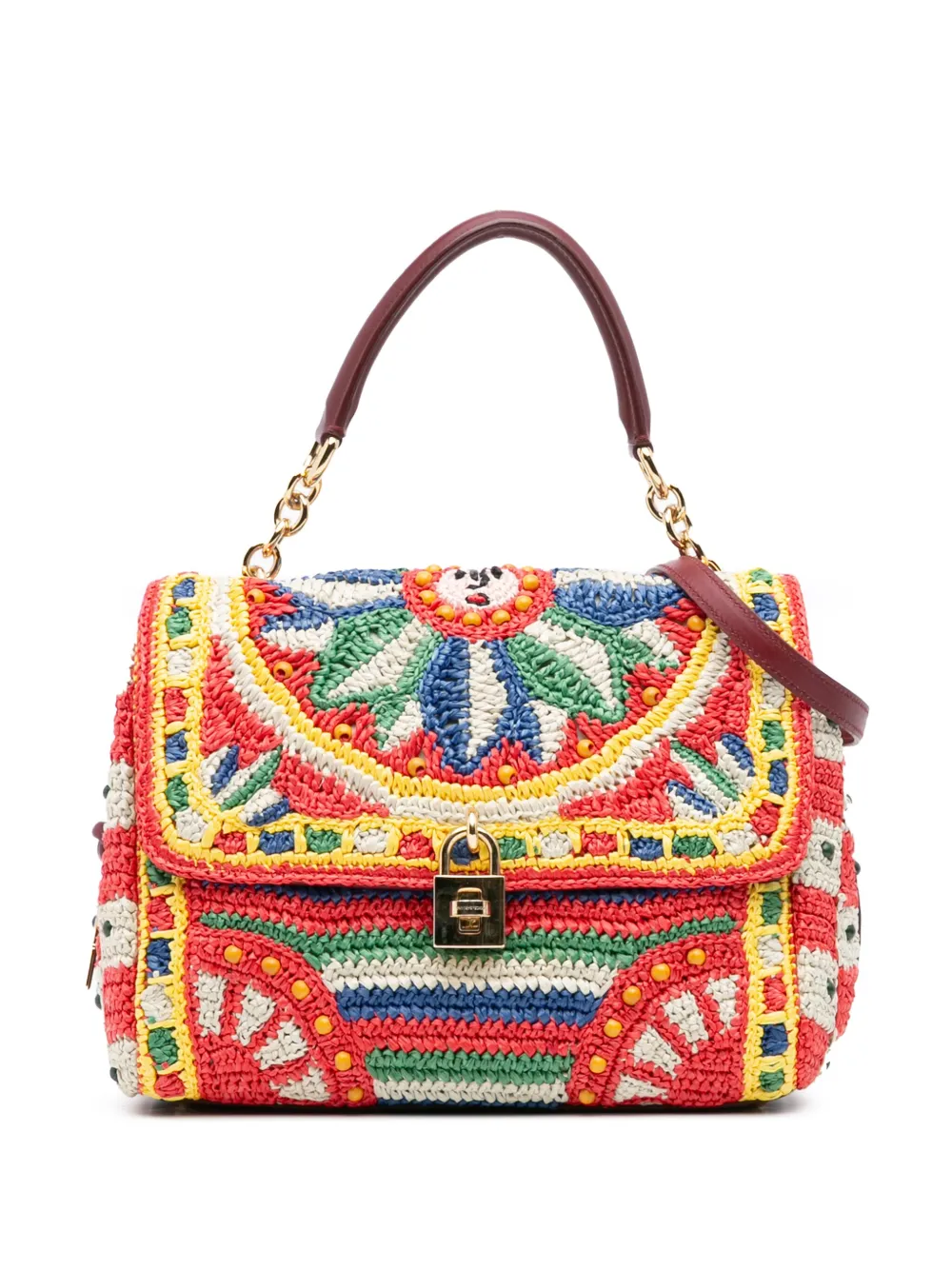 Pre-owned Dolce & Gabbana 2010-2025 Raffia Crochet Sicilian Cart Miss Sicily Satchel In Multi
