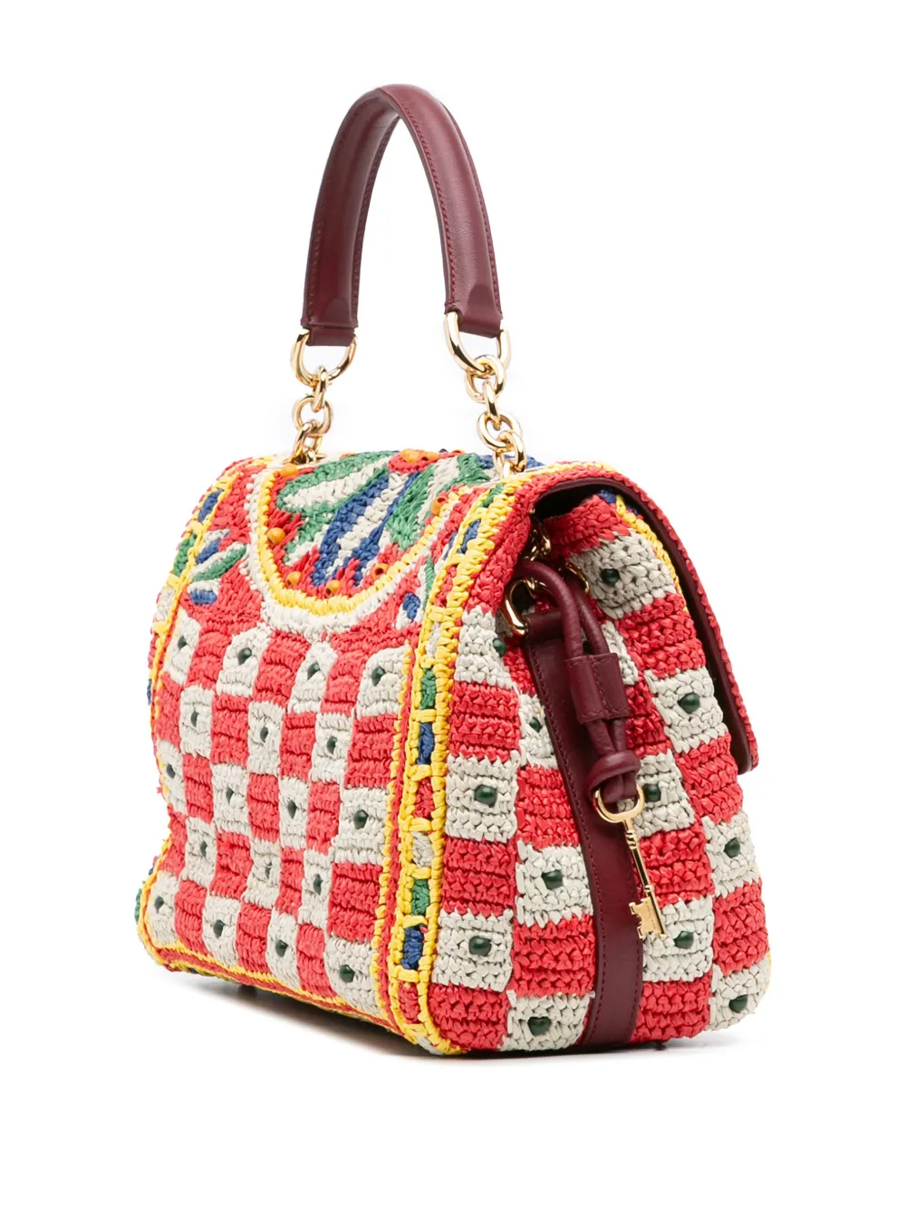 Pre-owned Dolce & Gabbana 2010-2025 Raffia Crochet Sicilian Cart Miss Sicily Satchel In Multi