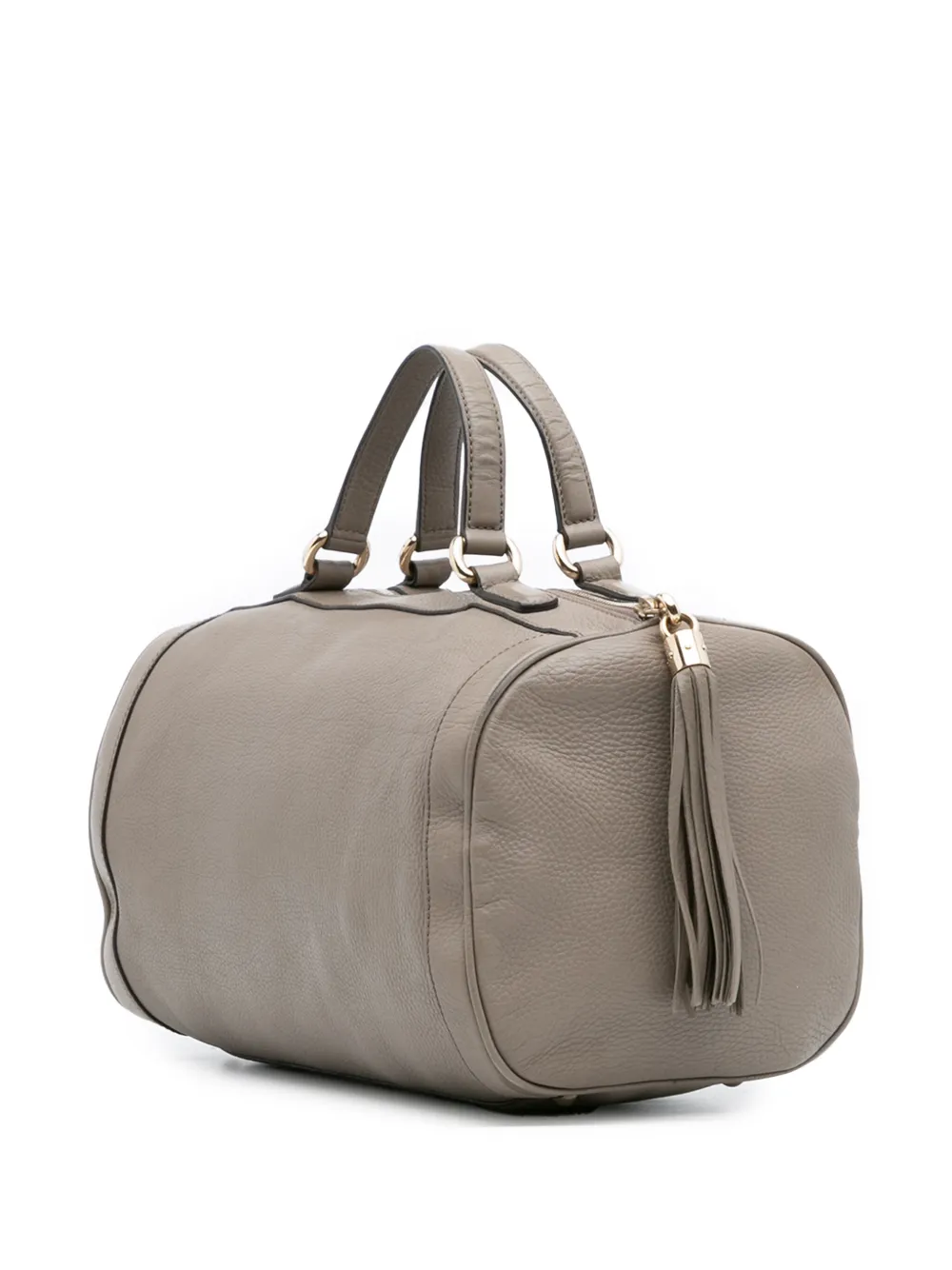 Pre-owned Gucci 2016-2025 Medium Pebbled Calfskin Soho Boston Bag In Gray