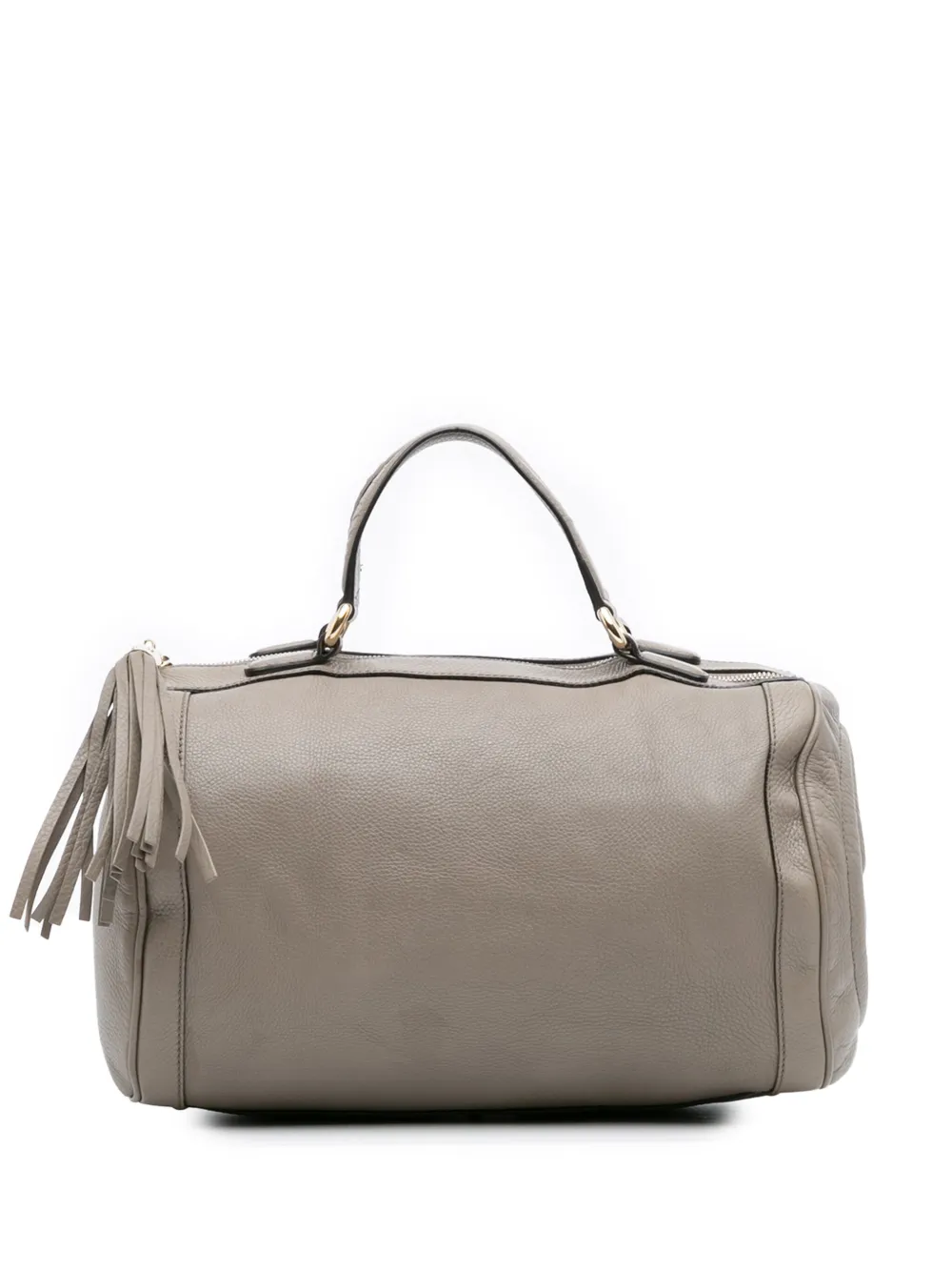 Pre-owned Gucci 2016-2025 Medium Pebbled Calfskin Soho Boston Bag In Gray