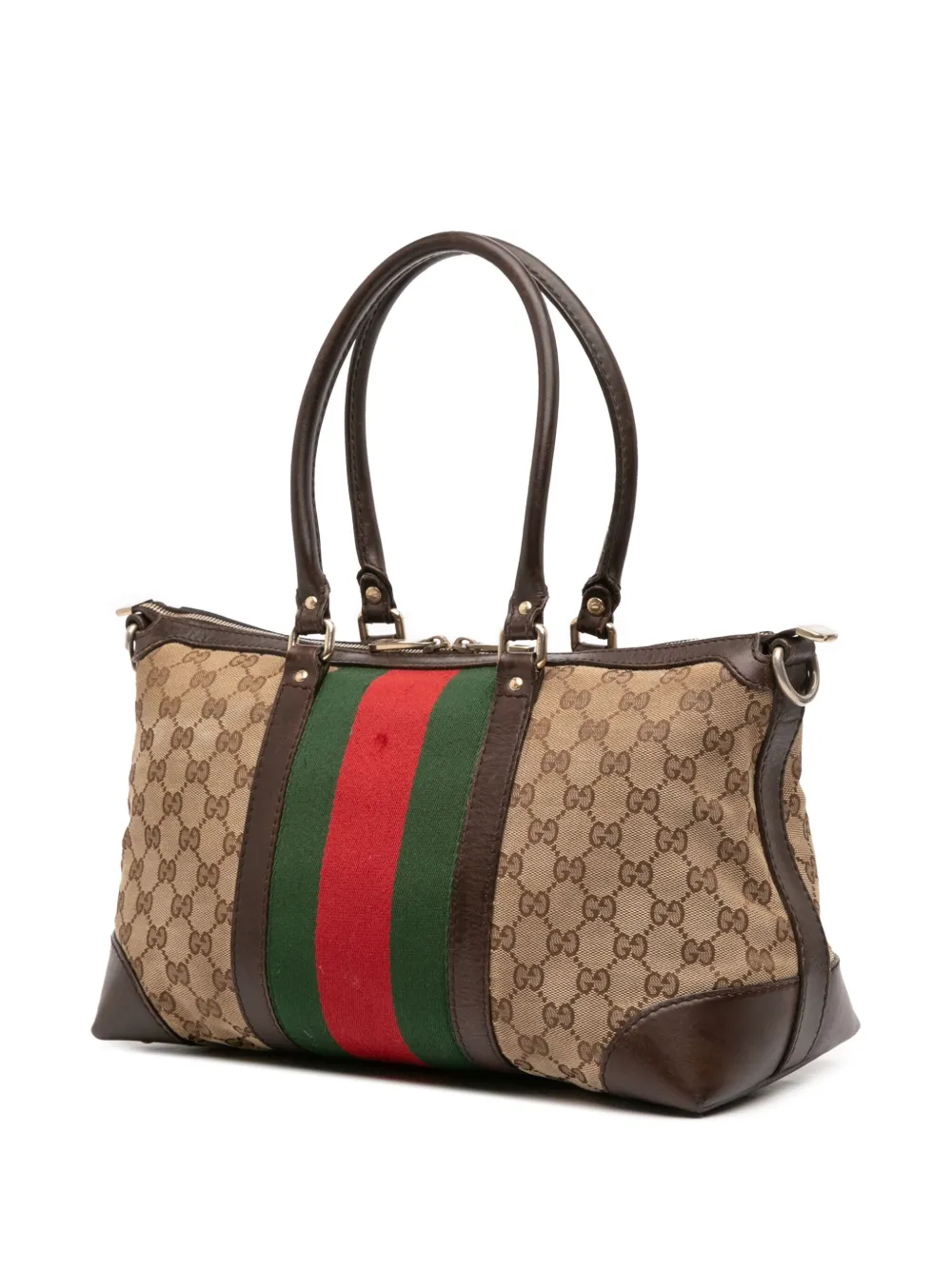 Pre-owned Gucci 2016-2025 Gg Canvas Web Satchel In Brown