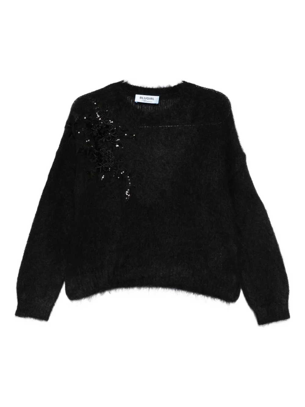 Blugirl Solid Black Knit Sweater With Round Neckline And Long Sleeves In Black