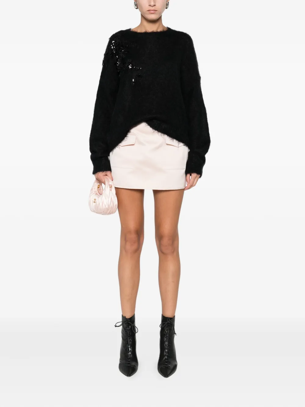 Blugirl Solid Black Knit Sweater With Round Neckline And Long Sleeves In Black