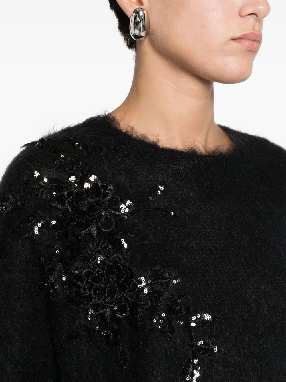 Blugirl Solid Black Knit Sweater With Round Neckline And Long Sleeves In Black