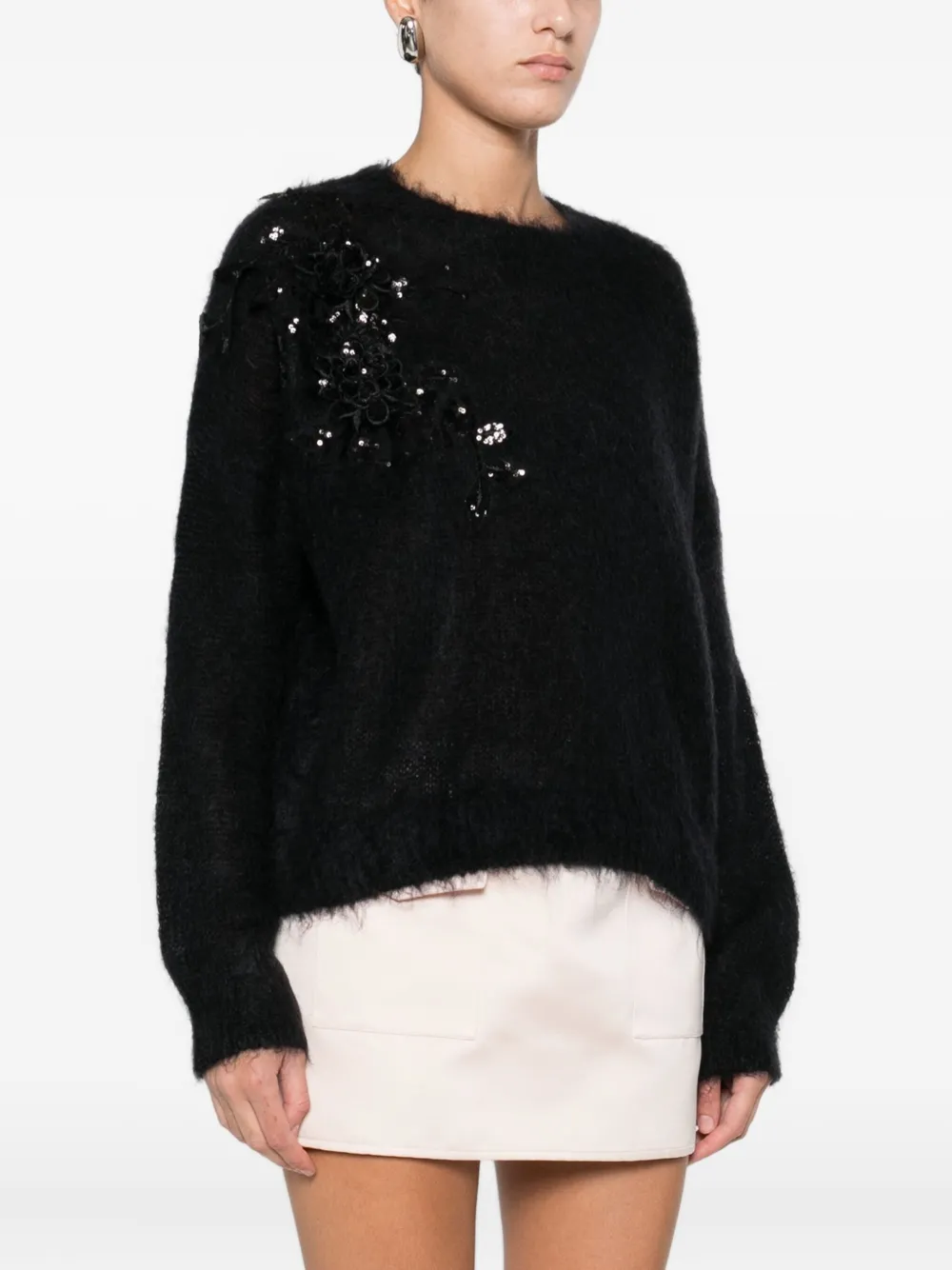 Blugirl Solid Black Knit Sweater With Round Neckline And Long Sleeves In Black