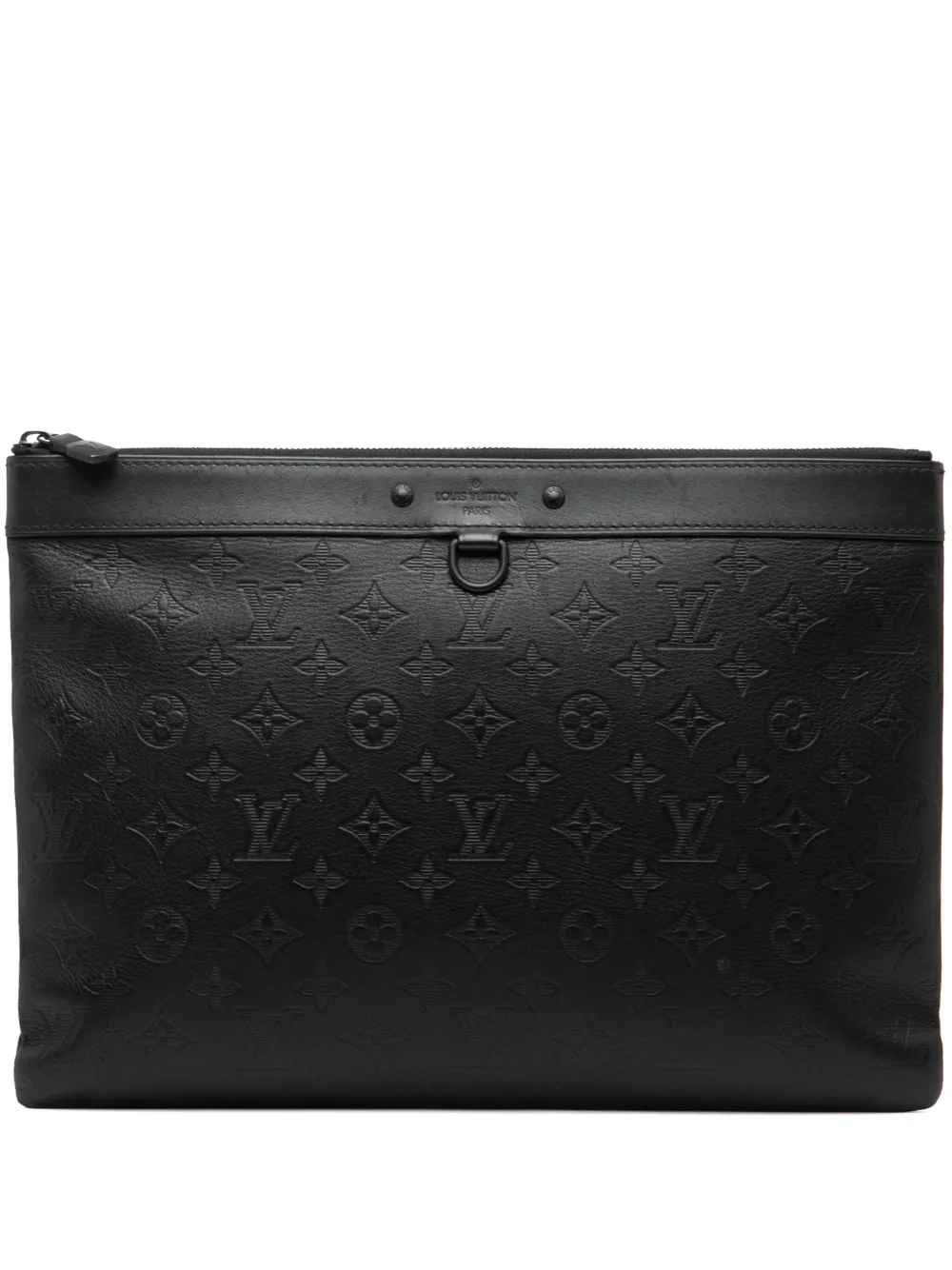 Pre-owned Louis Vuitton 2020 Monogram Shadow Discovery Pochette Clutch Bag In Black