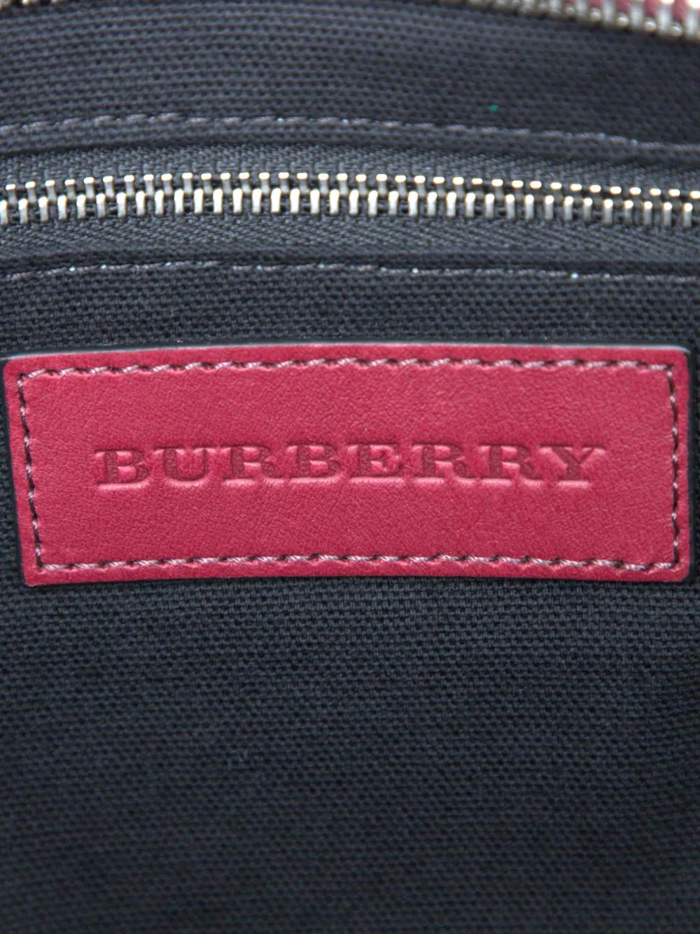 Pre-owned Burberry 2000-2017 Leather And Mega Check Canvas Harcourt Satchel In Red