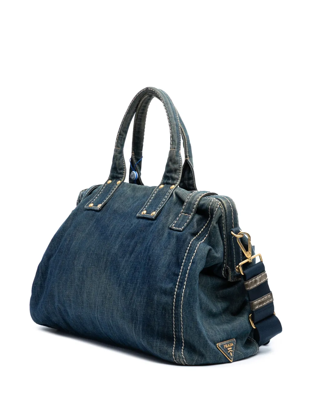 Pre-owned Prada 2013-2025 Denim Canapa Logo Satchel In Blue
