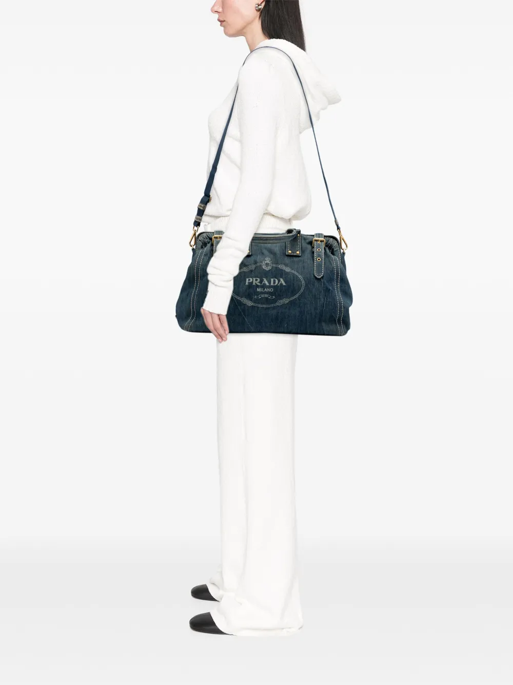 Pre-owned Prada 2013-2025 Denim Canapa Logo Satchel In Blue