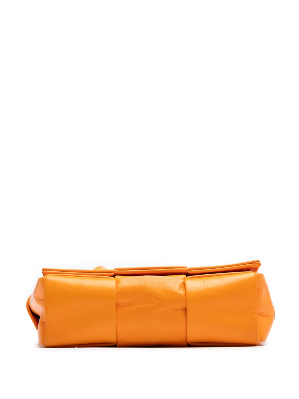 Pre-owned Bottega Veneta 2012-2025 Extra Mini Crinkled Lambskin Intrecciato Cassette Crossbody Bag In Orange
