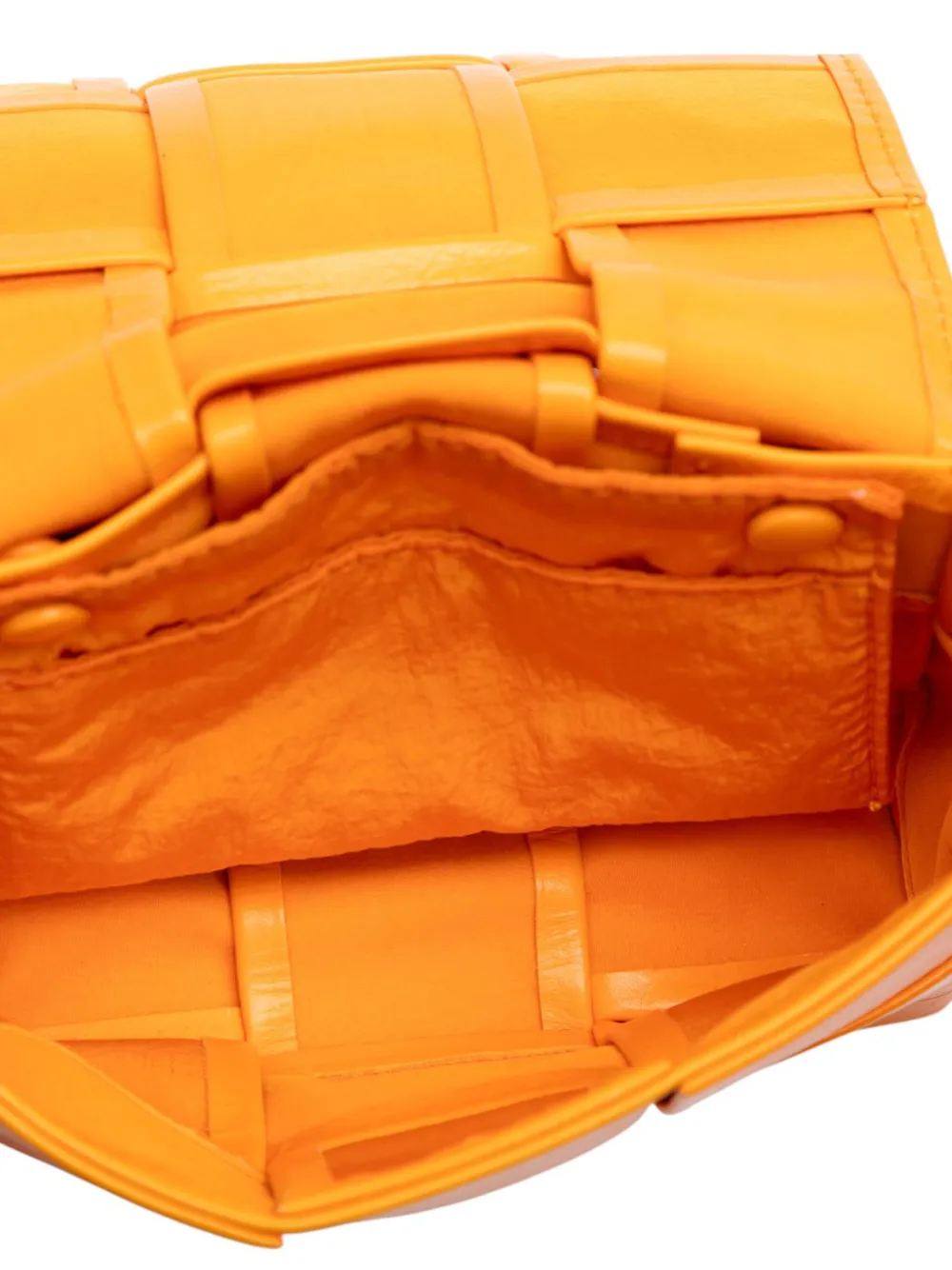 Pre-owned Bottega Veneta 2012-2025 Extra Mini Crinkled Lambskin Intrecciato Cassette Crossbody Bag In Orange