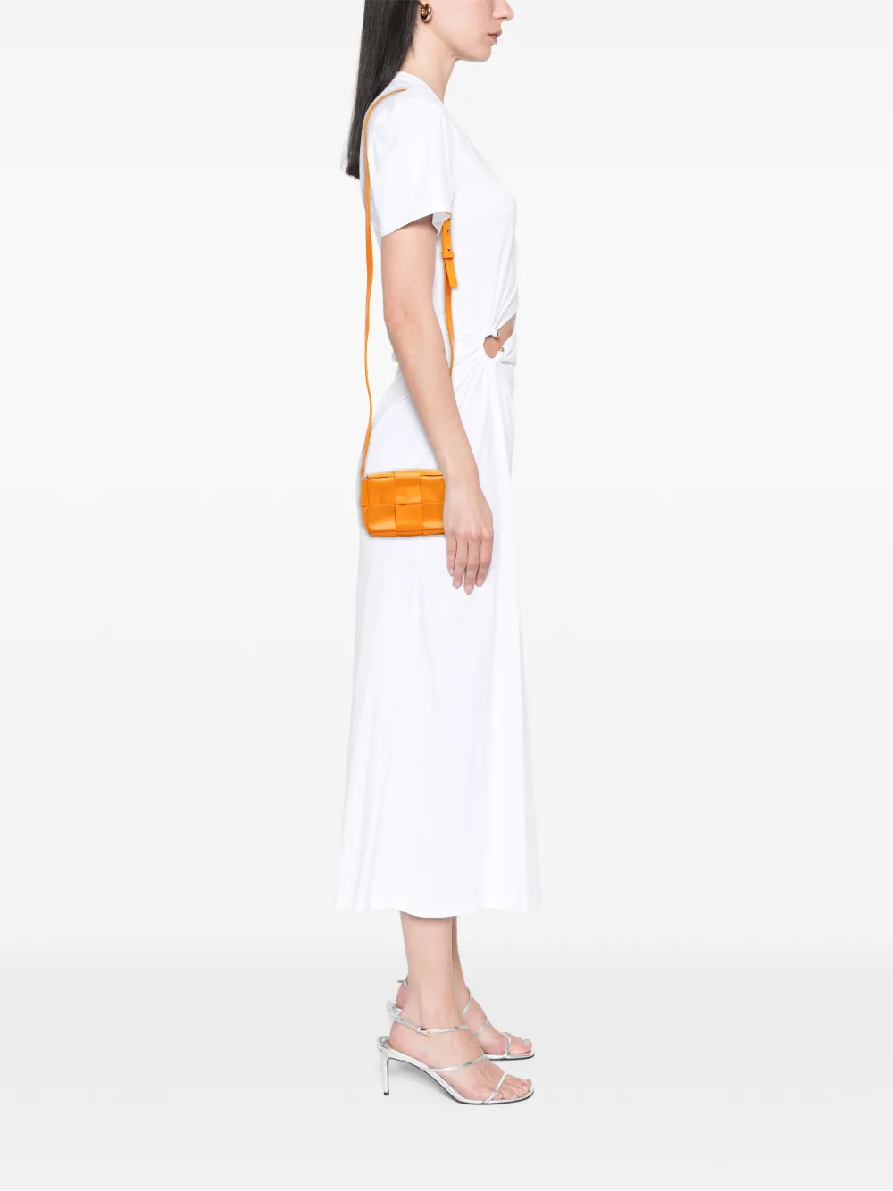 Pre-owned Bottega Veneta 2012-2025 Extra Mini Crinkled Lambskin Intrecciato Cassette Crossbody Bag In Orange