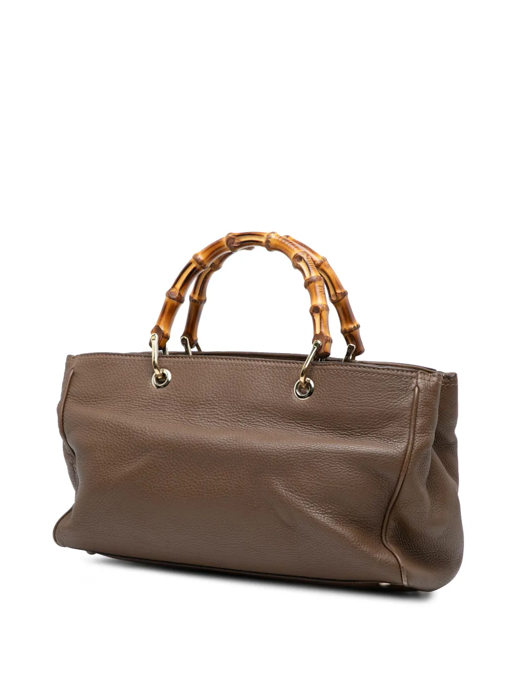 Pre-owned Gucci 2016-2025 Medium Calfskin Bamboo Shopper Satchel In Brown