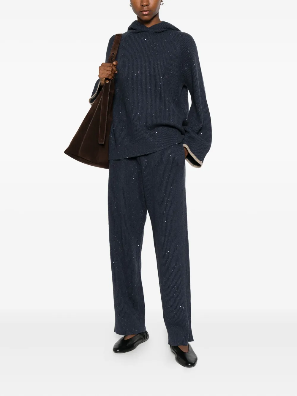 Brunello Cucinelli Ribbed Drawstring Track Pants In Black