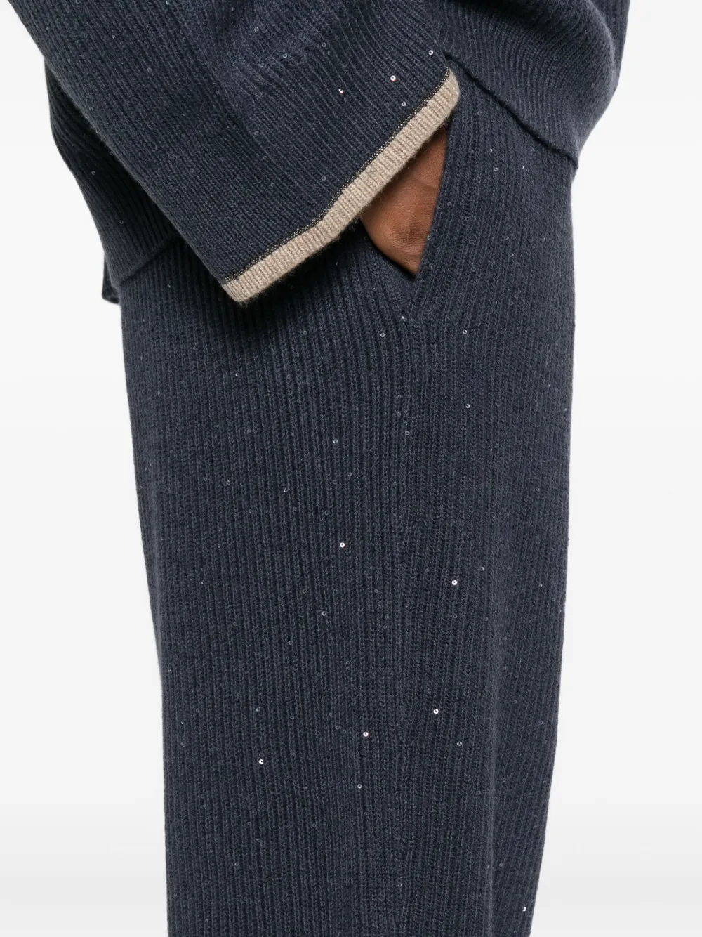 Brunello Cucinelli Ribbed Drawstring Track Pants In Black