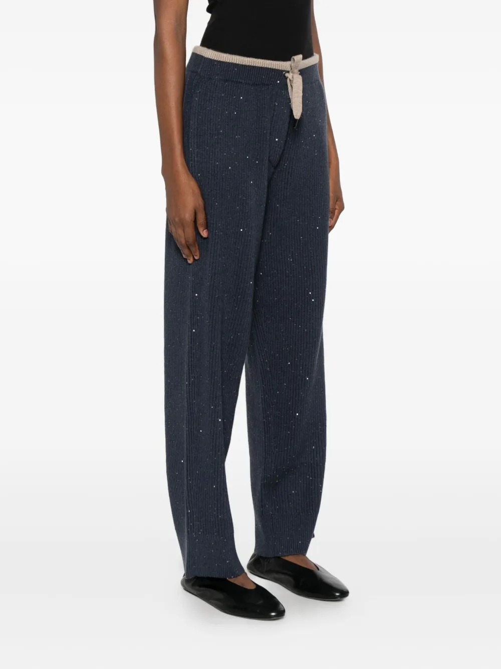 Brunello Cucinelli Ribbed Drawstring Track Pants In Black