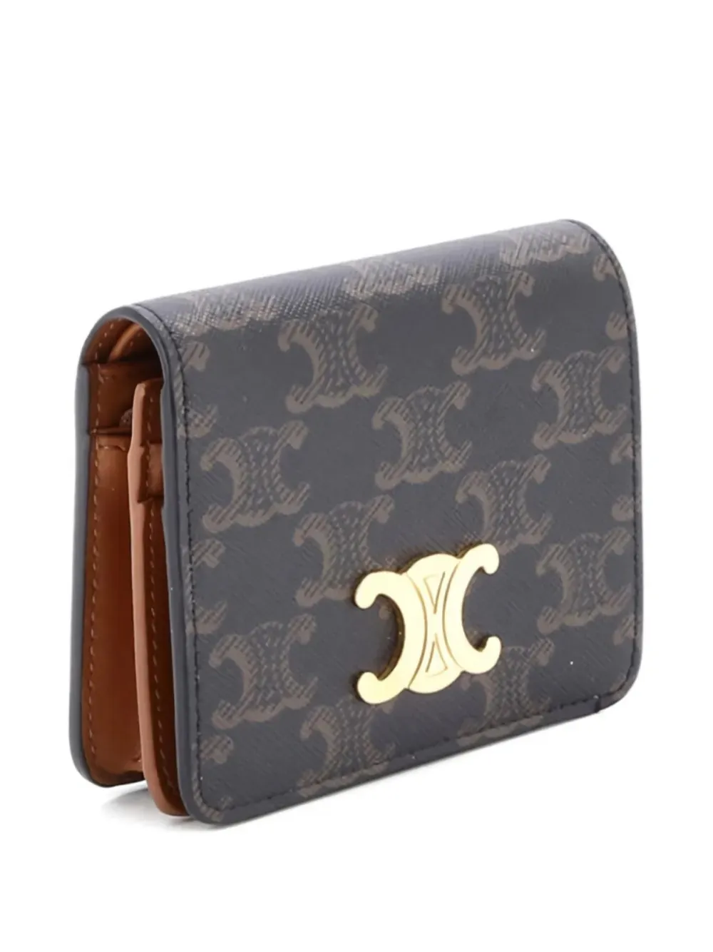 Pre-owned Celine Triomphe Compact Wallet Triomphe Coated Canvas Small Wallets In Brown