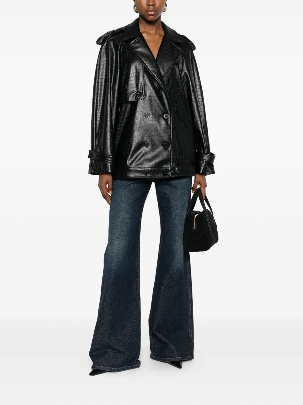 The Nina Studio Double-breasted Leather Jacket In Black