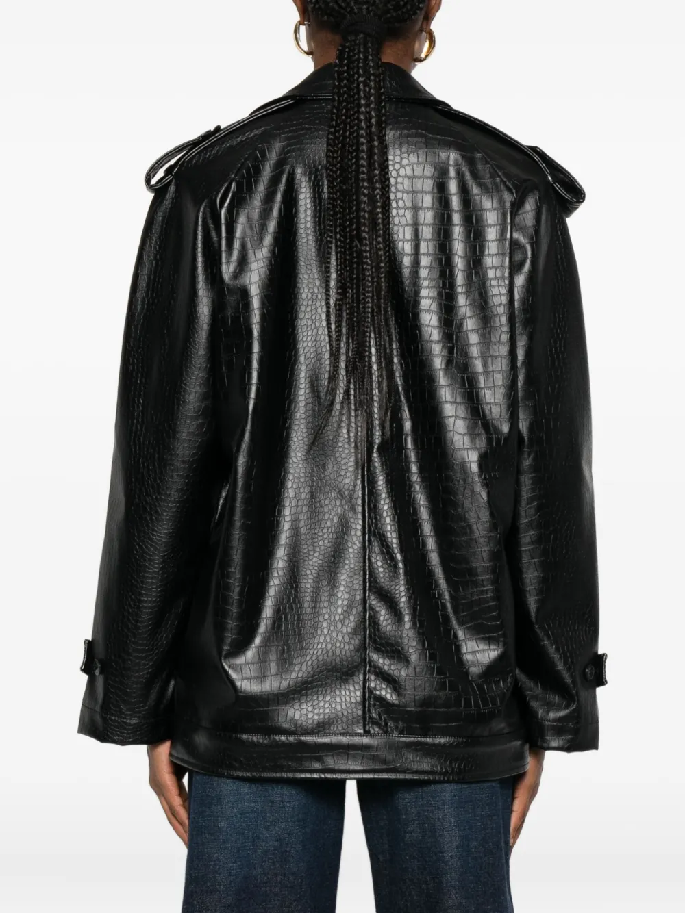 The Nina Studio Double-breasted Leather Jacket In Black