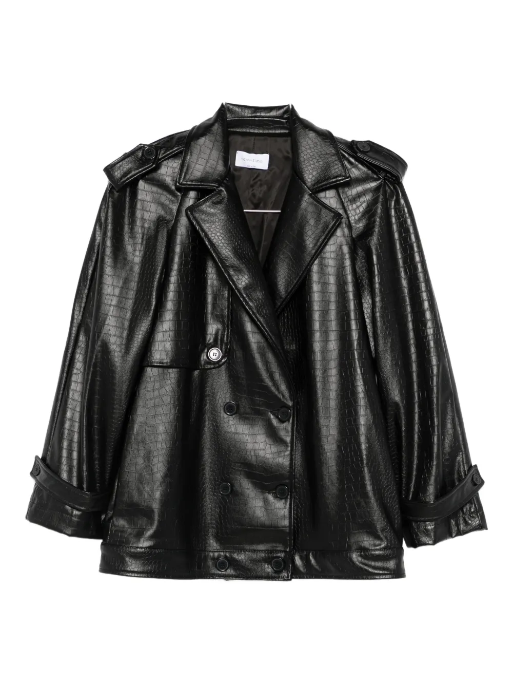 The Nina Studio Double-breasted Leather Jacket In Black