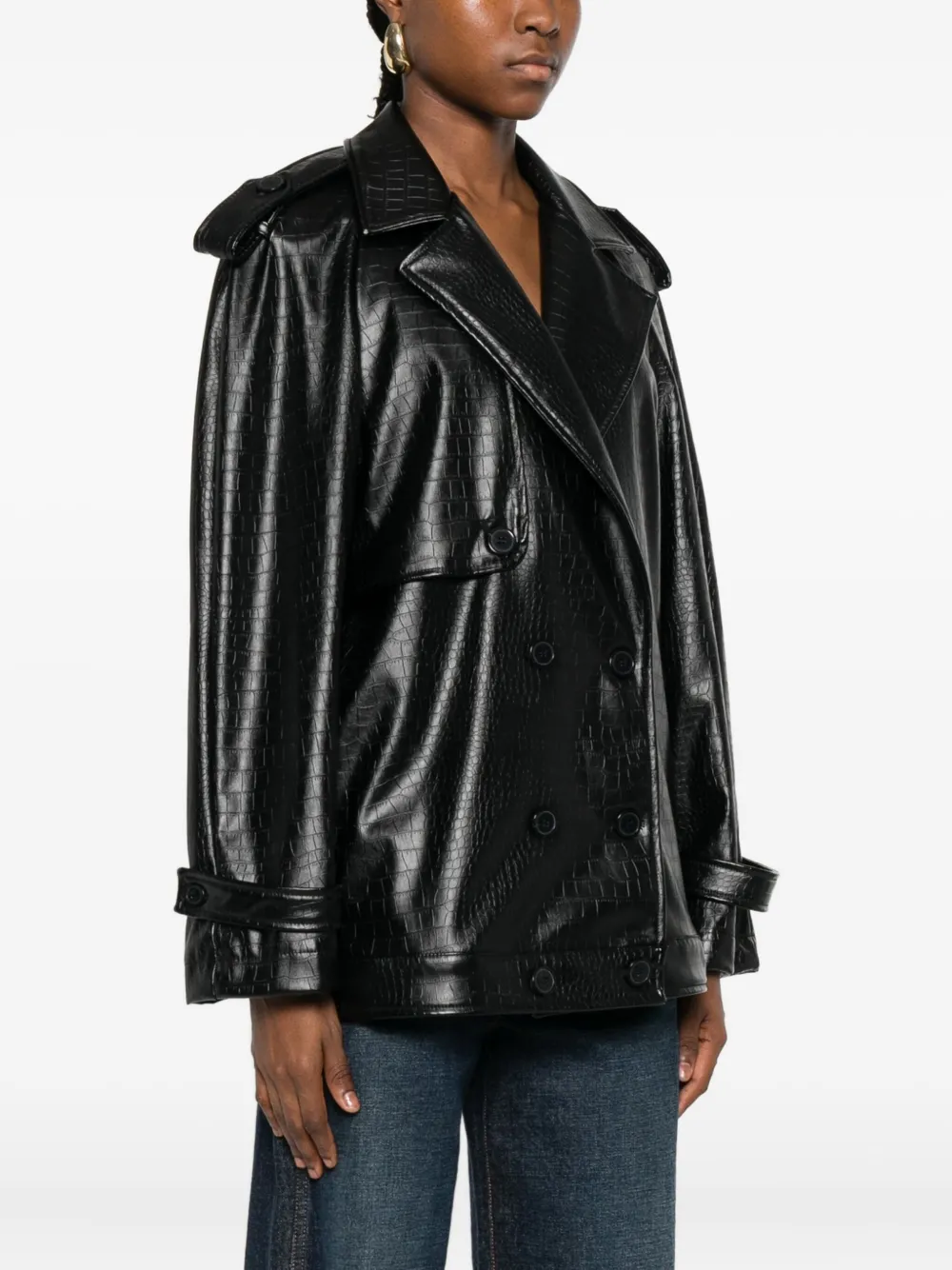 The Nina Studio Double-breasted Leather Jacket In Black