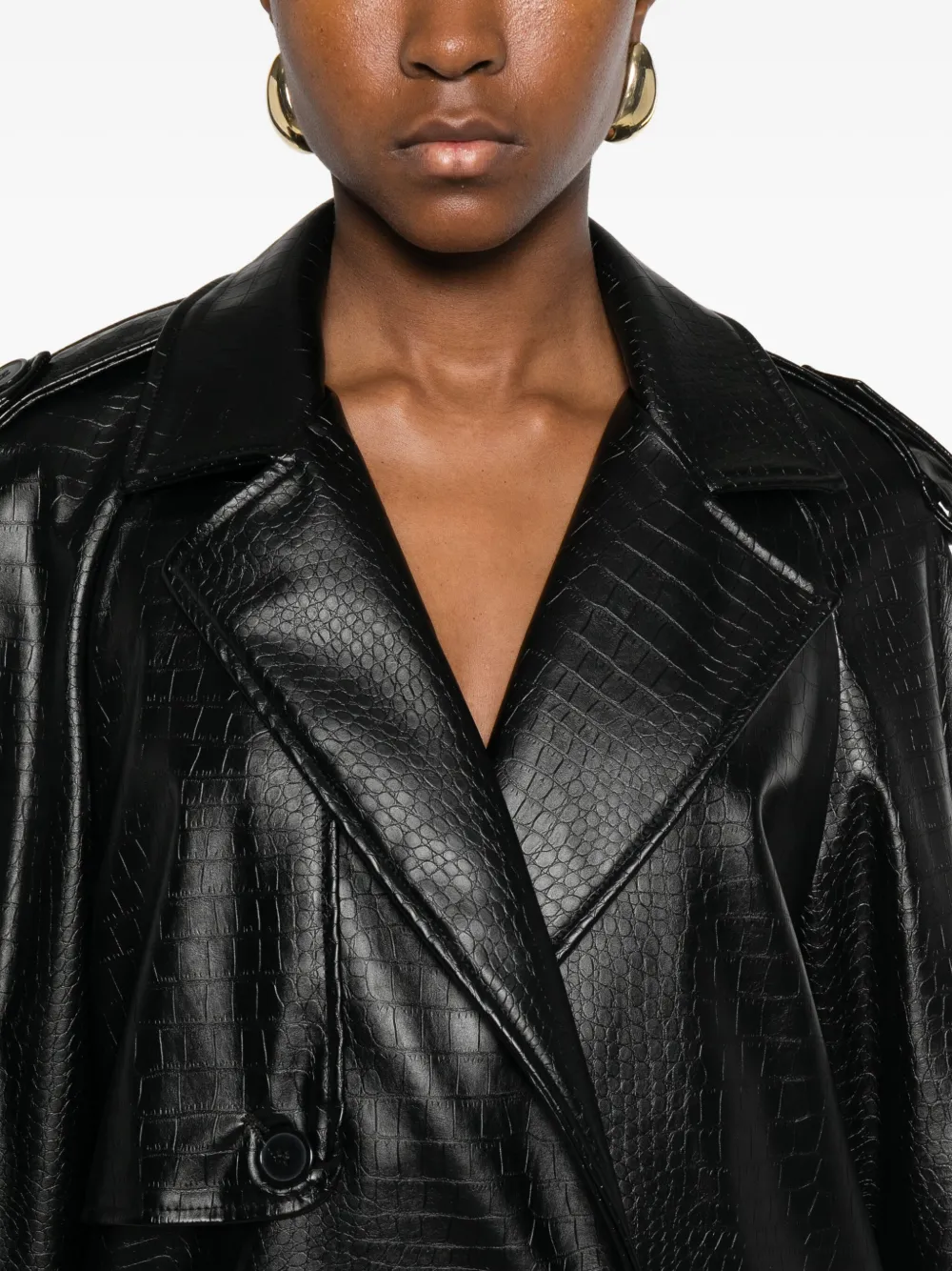The Nina Studio Double-breasted Leather Jacket In Black