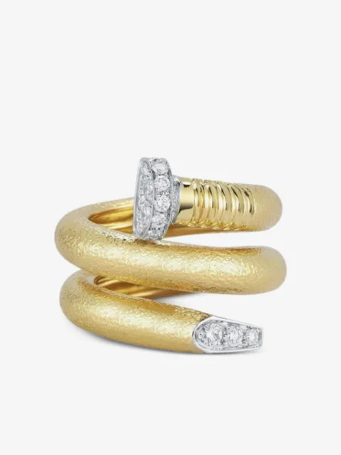 David Webb 18K yellow gold Hammered Nail diamond ring