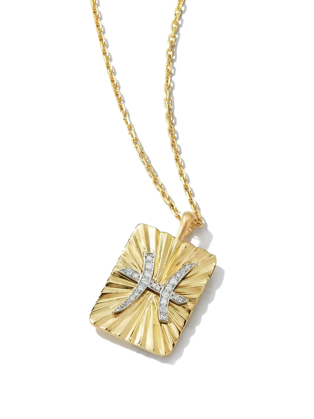18k Yellow Gold Diamond Pisces Zodiac Pendant Necklace