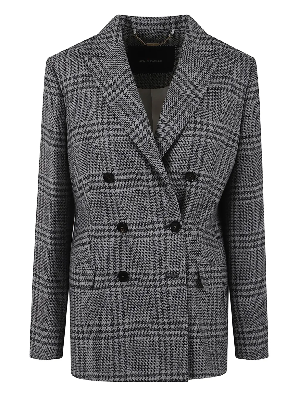 Kiton Plaid Double-breasted Blazer In Gray