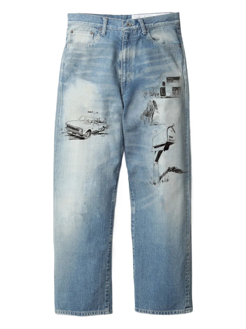 Neighborhood X One Of These Days Printed Jeans In Blue