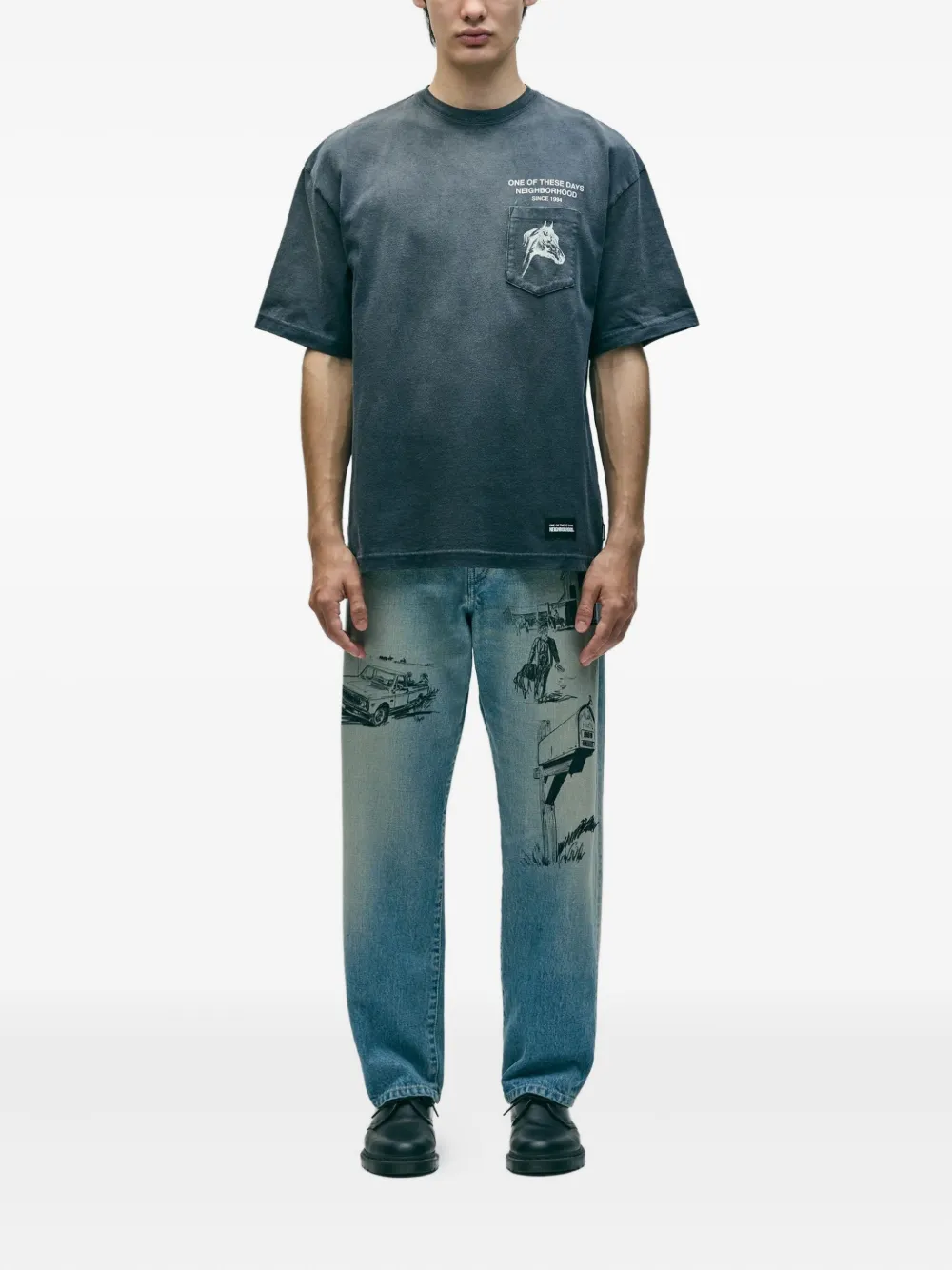 Neighborhood x One Of These Days printed jeans - Blauw