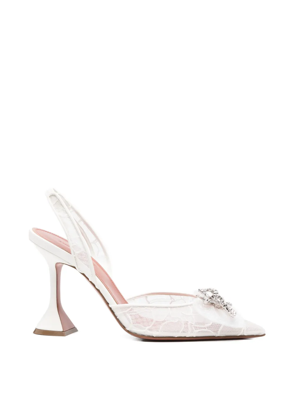 Amina Muaddi Rosie Lace-embellished Slingback Pumps In White