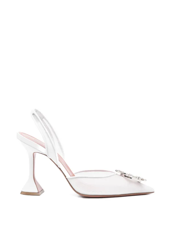 Amina Muaddi Begum Mesh Embellishment Pumps in White