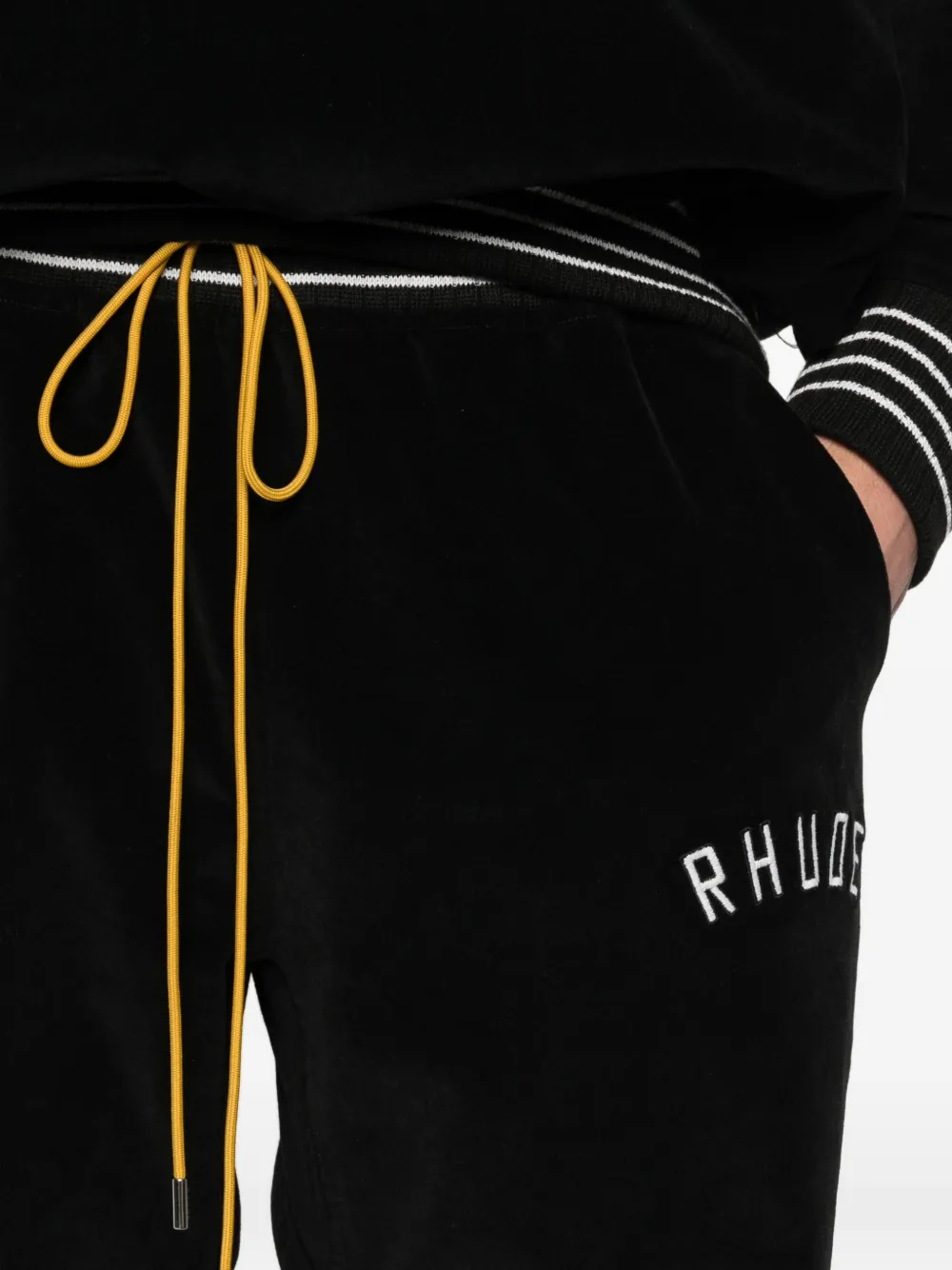RHUDE Fluwelen trainingsbroek met logo Zwart