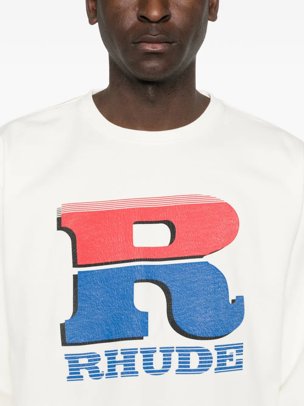RHUDE Petrol T-shirt met logo en lange mouwen Beige
