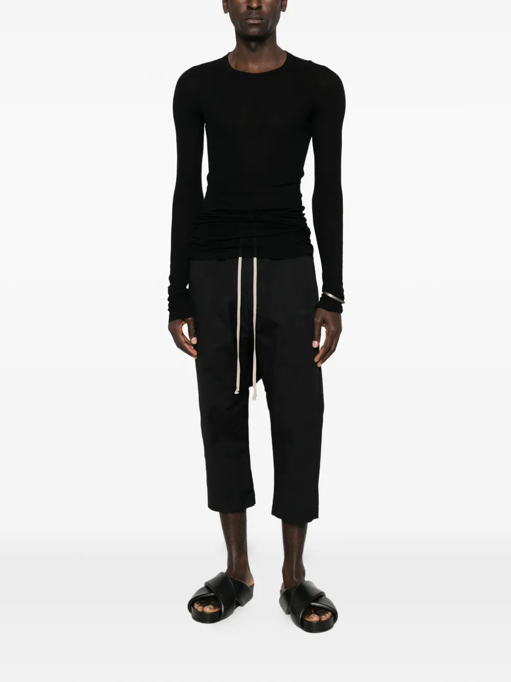 Rick Owens long-sleeved stripped T-shirt - Zwart