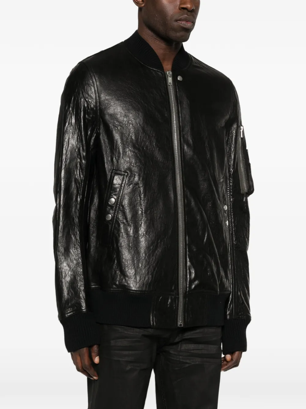  Rick Owens Classic Flight Leather Bomber Jacket - Black 