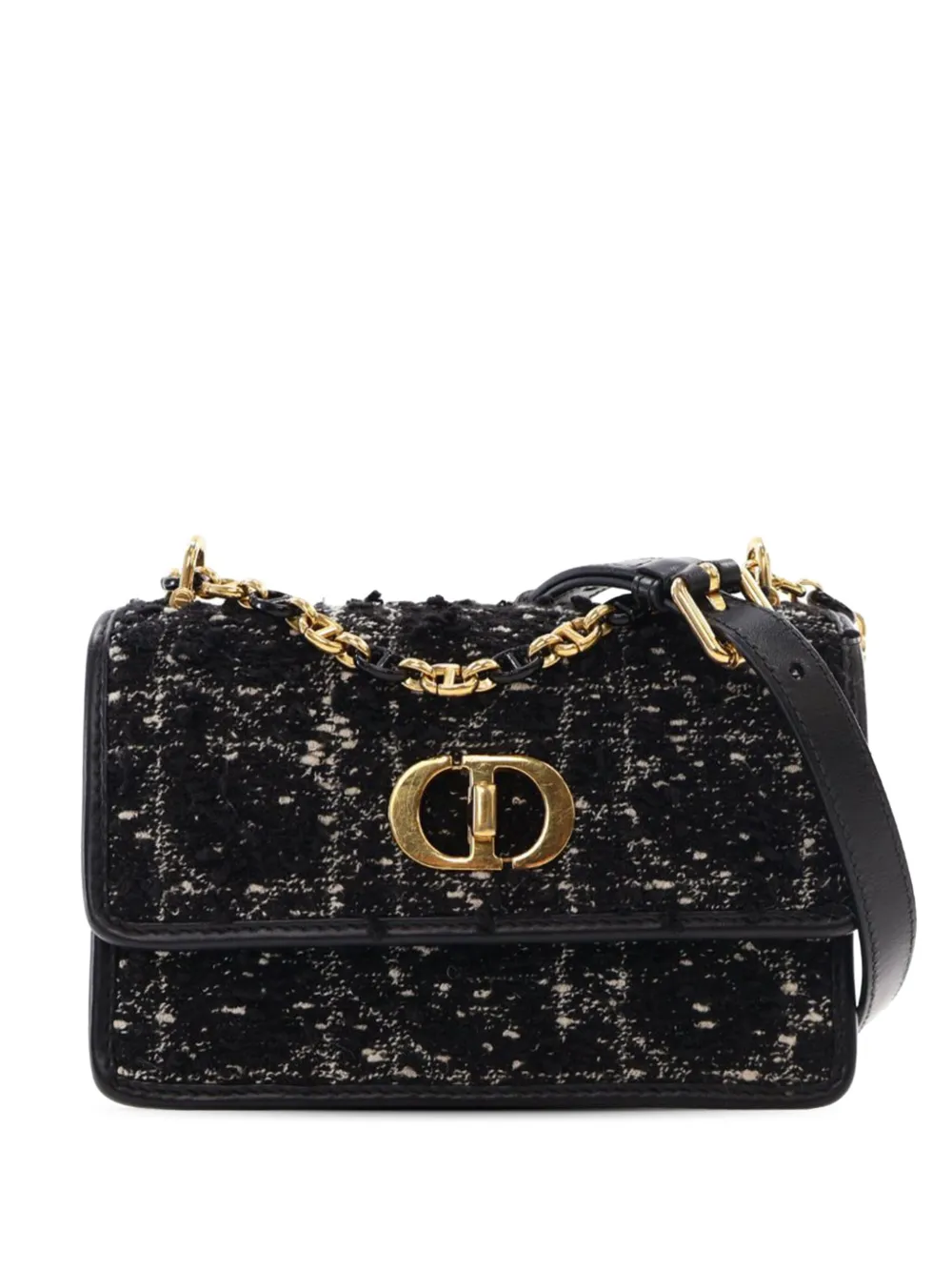 Pre-owned Dior 2023 Mini Tweed Macrocannage Miss Caro Bag Crossbody Bag In Black