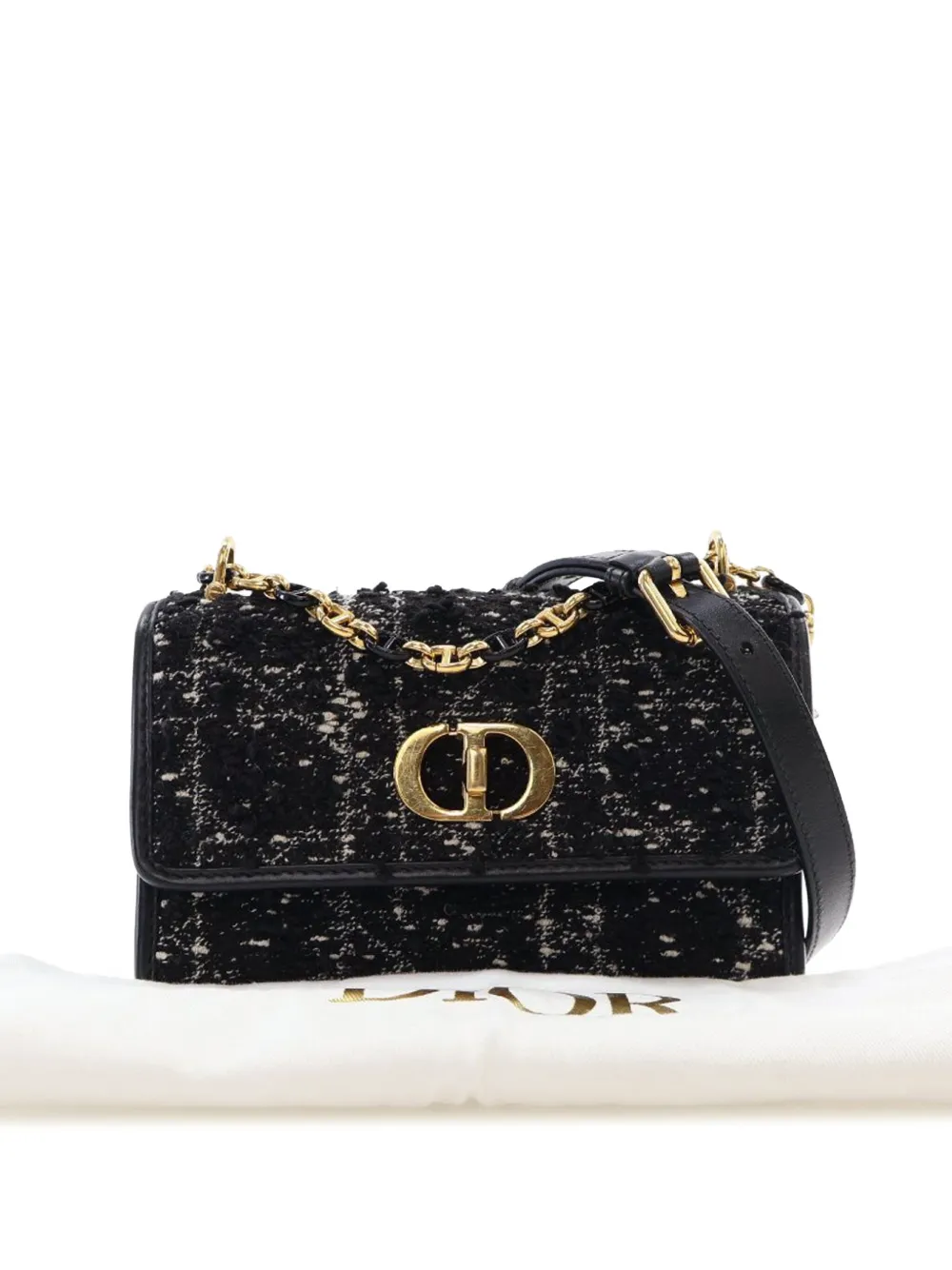 Pre-owned Dior 2023 Mini Tweed Macrocannage Miss Caro Bag Crossbody Bag In Black