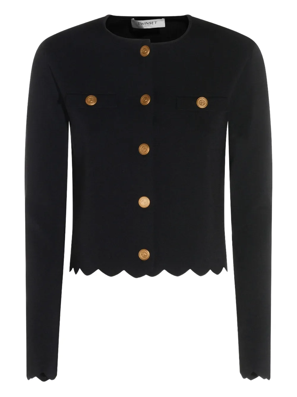 Twinset Buttoned-up Scalloped Jacket In Black
