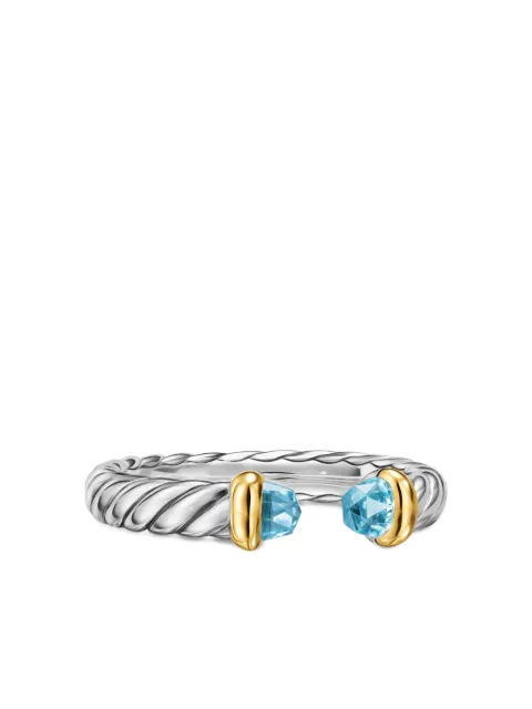 David Yurman sterling silver and 14K yellow gold Petite Cable topaz ring