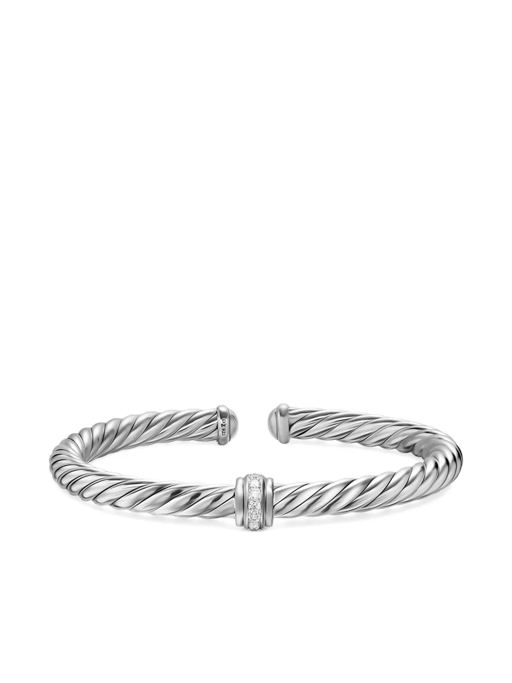 David Yurman Sterling Silver Cable Flex® Center Station Diamond Bracelet In Metallic