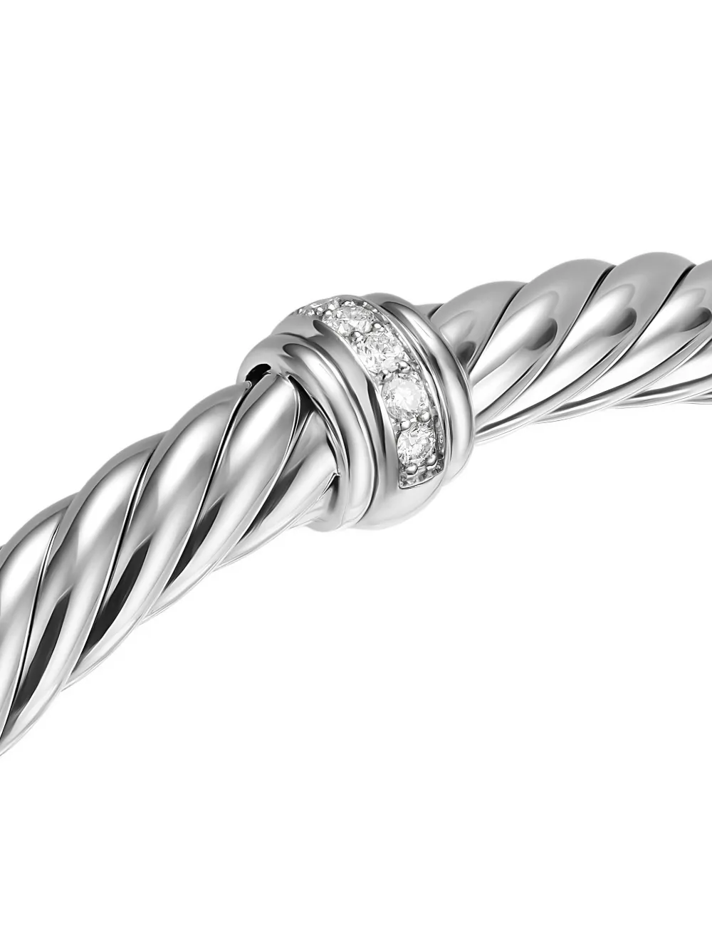 David Yurman Sterling Silver Cable Flex® Center Station Diamond Bracelet In Metallic
