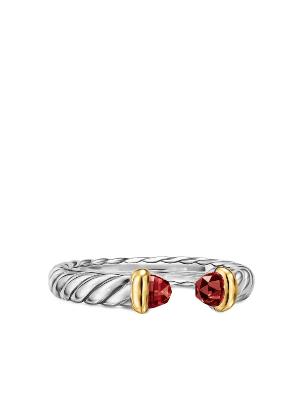 David Yurman Sterling Silver and 14K Yellow Gold Petite Cable Rhodolite Ring