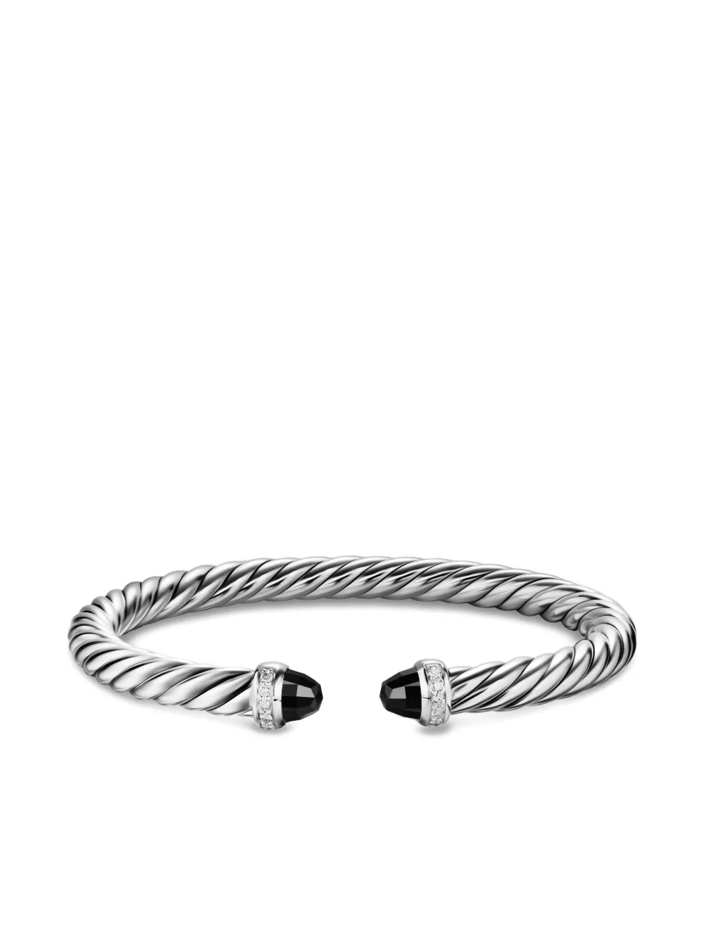 David Yurman Sterling Silver Cable Flex® Onyx And Diamond Bracelet In Metallic