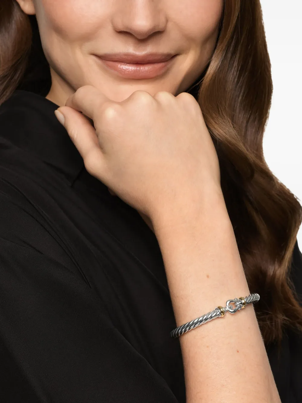 David Yurman Sterling Silver And 14k Yellow Gold Cable Flex® Buckle Bracelet In Gold