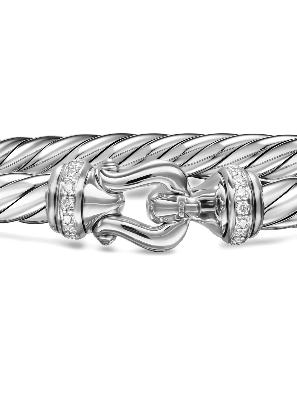 David Yurman Sterling Silver Cable Flex® Buckle Diamond Bracelet In Metallic