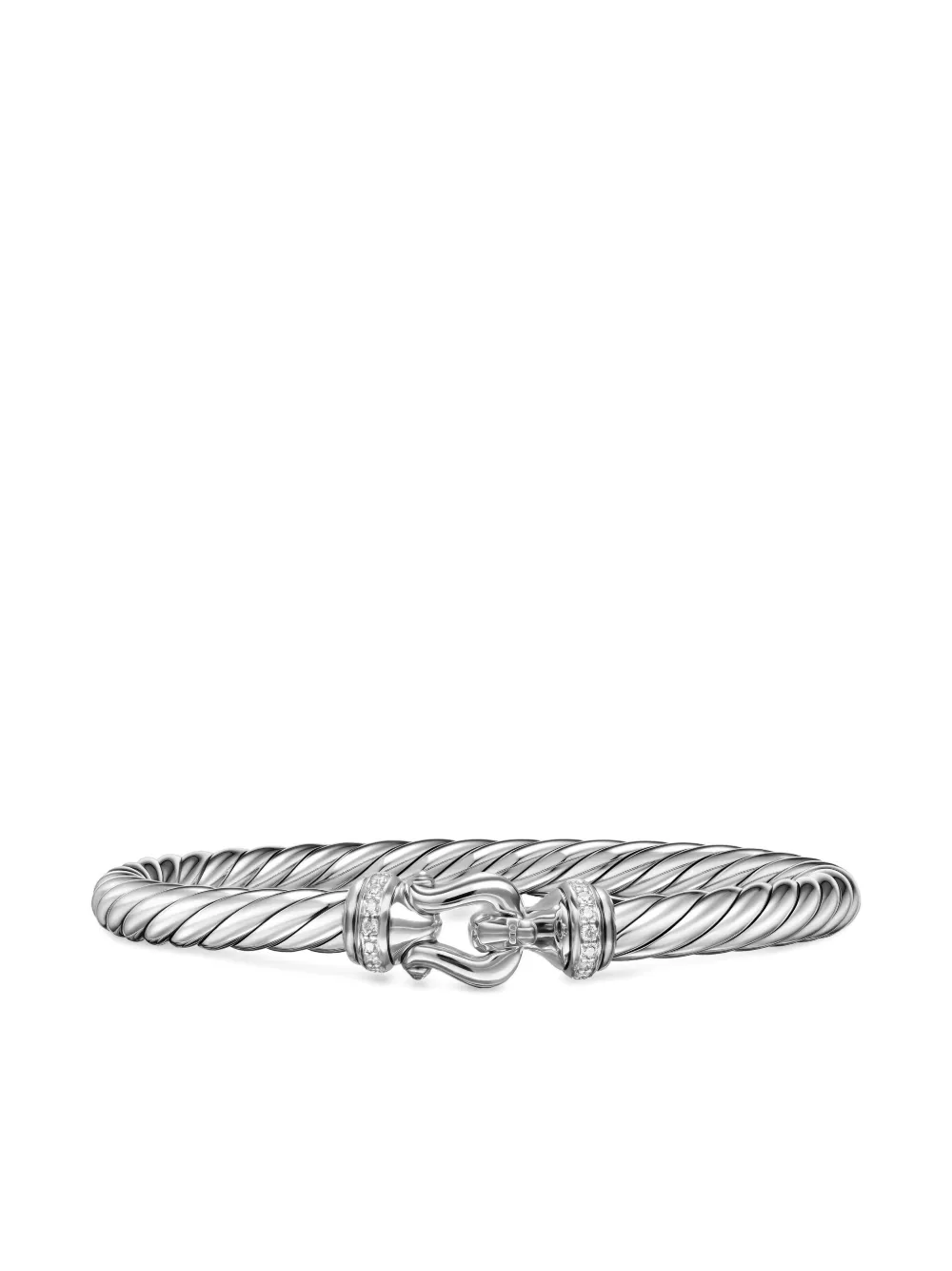 David Yurman Sterling Silver Cable Flex® Buckle Diamond Bracelet In Metallic